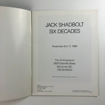 Jack Shadbolt – Six Decades | The Art Emporium Vancouver | 1990 exhibition catalogue booklet