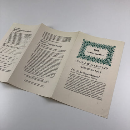 Promotional leaflet – Bain & Williams publications 1993 | Eric Gill, John Dreyfus