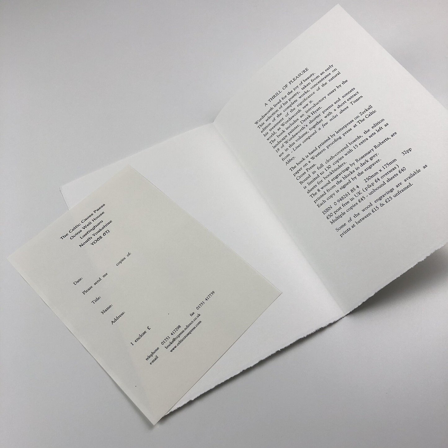 Prospectus – A Thrill of Pleasure | William Wordsworth | Rosemary Roberts | Celtic Cross