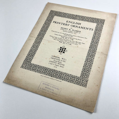 Prospectus for English Printers’ Ornaments Henry R. Plomer | Grafton & Co 1923
