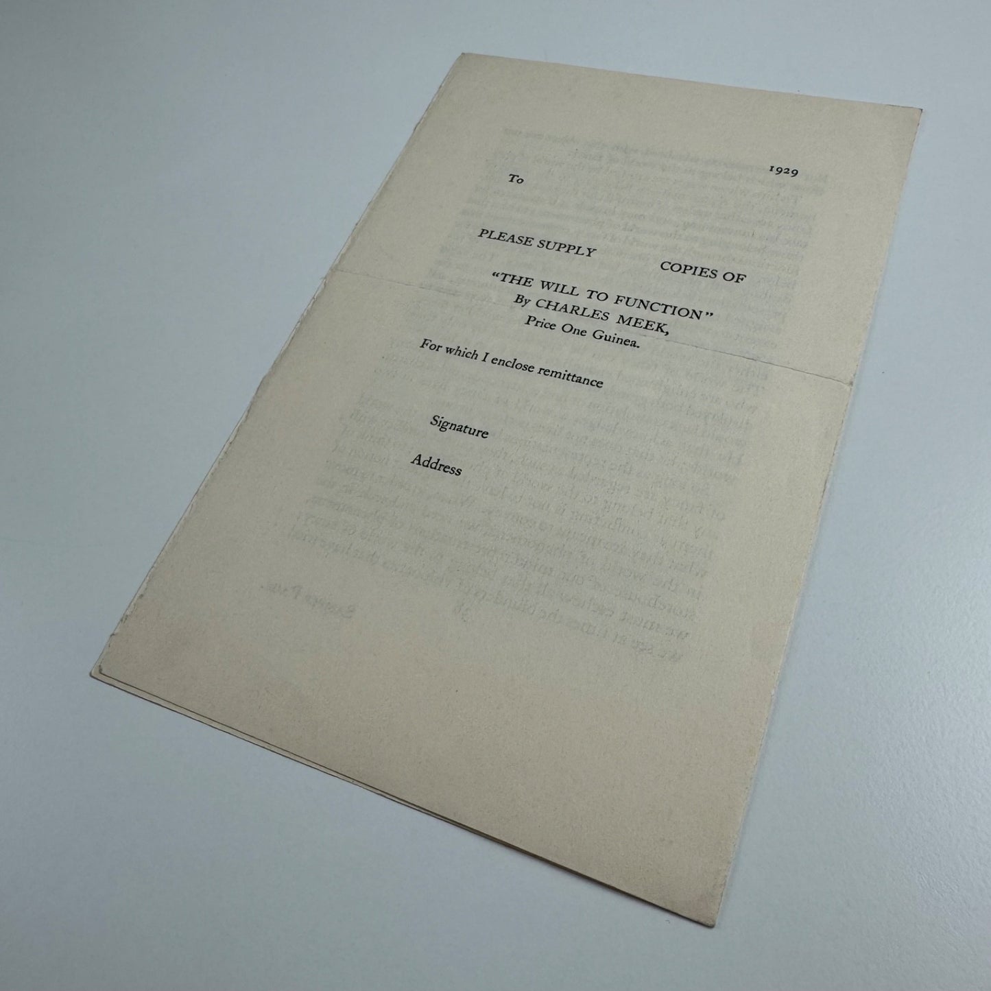 Prospectus for The Will to Function Charles Meek | Golden Cockerel Press, 1929