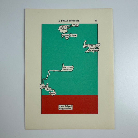 A Humument page 67 'vulgar call it vulgar' by Tom Phillips | The Tetrad Press, 1970