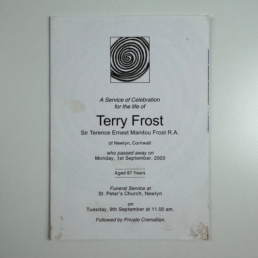 Service of Celebration leaflet for the life of Terry Frost St Peter’s Church Newlyn 2003