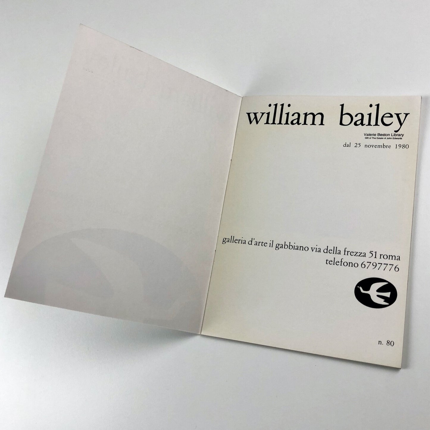 William Bailey | Galleria d'Arte Il Gabbiano Rome 1980 catalogue