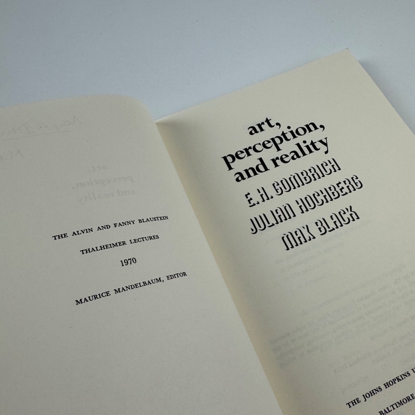 Art, perception and reality by E.H. Gombrich, Julian Hochberg, Max Black | The John Hopkins University Paperbacks, 1973