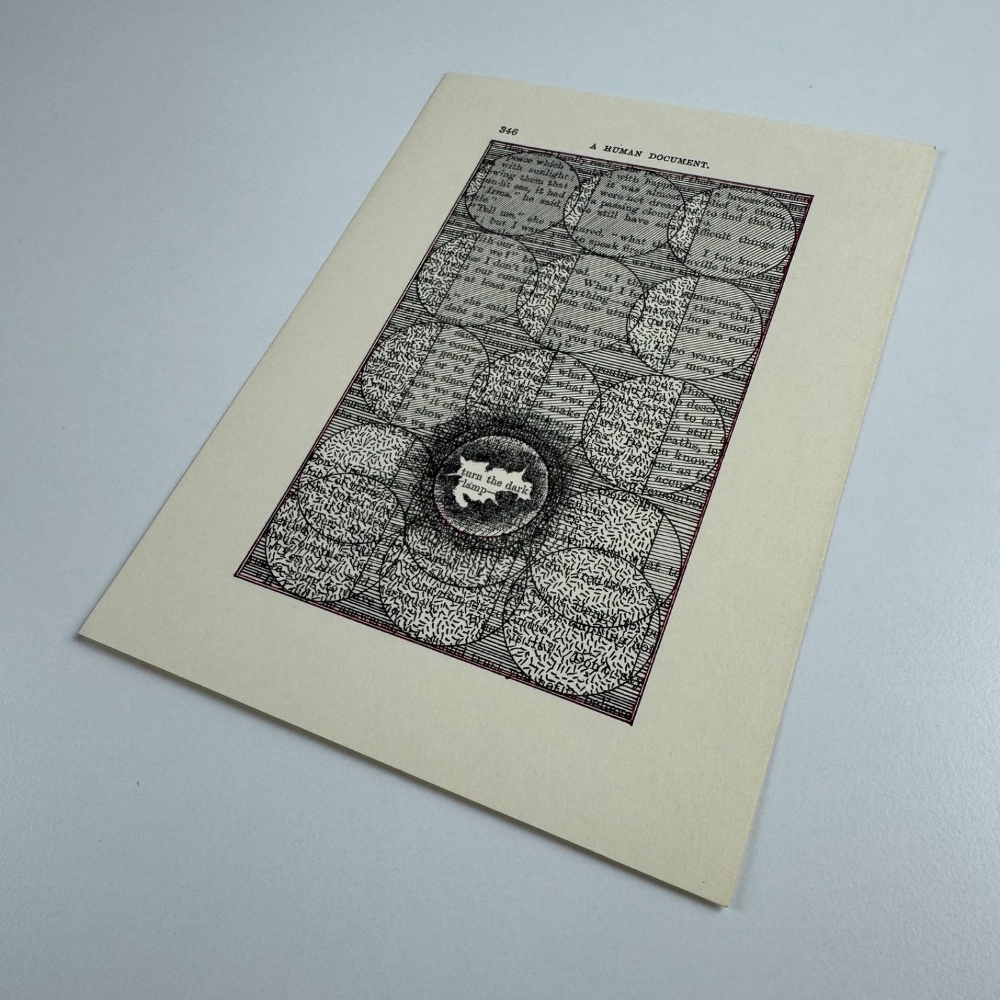 A Humument page 346 'turn the dark lamp -' by Tom Phillips | The Tetrad Press, 1970