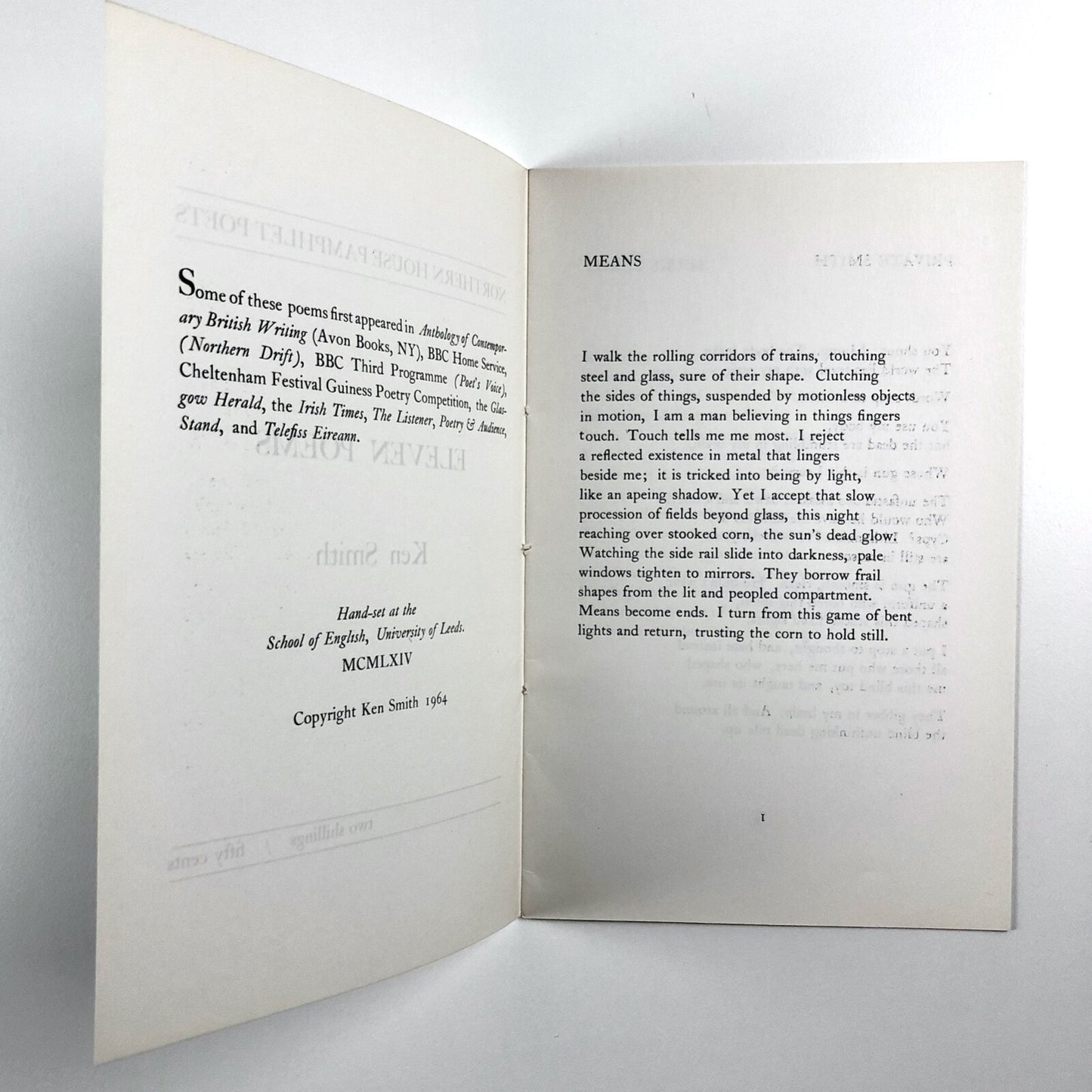 Eleven Poems by Ken Smith | Northern House Pamphlet Poets, 1964