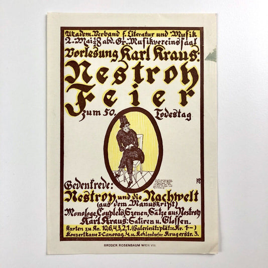 Small leaflet printed by Brüder Rosenheim, Vienna | Lecture by Karl Kraus
