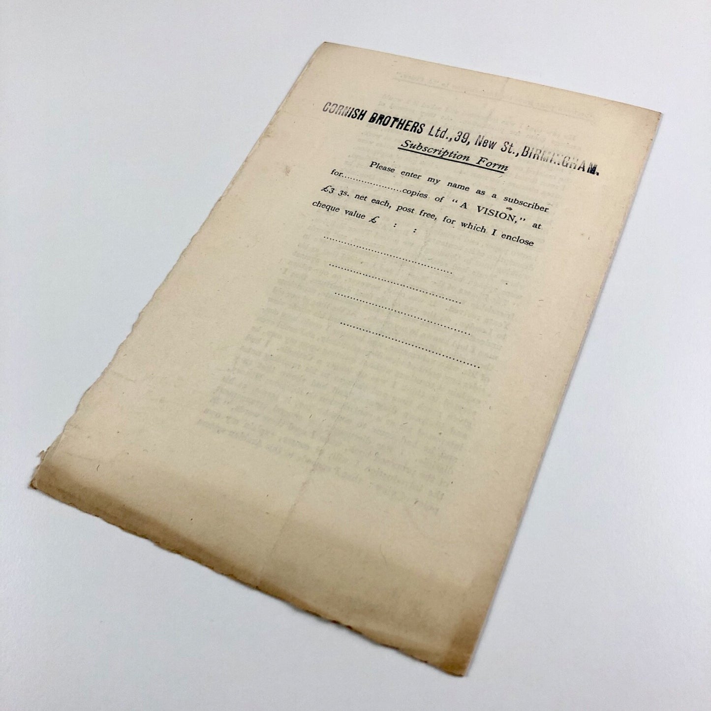 Prospectus for Laurie’s Privately Printed Library – A Vision | William Butler Yeats | Undated. Presumed to be c.1925