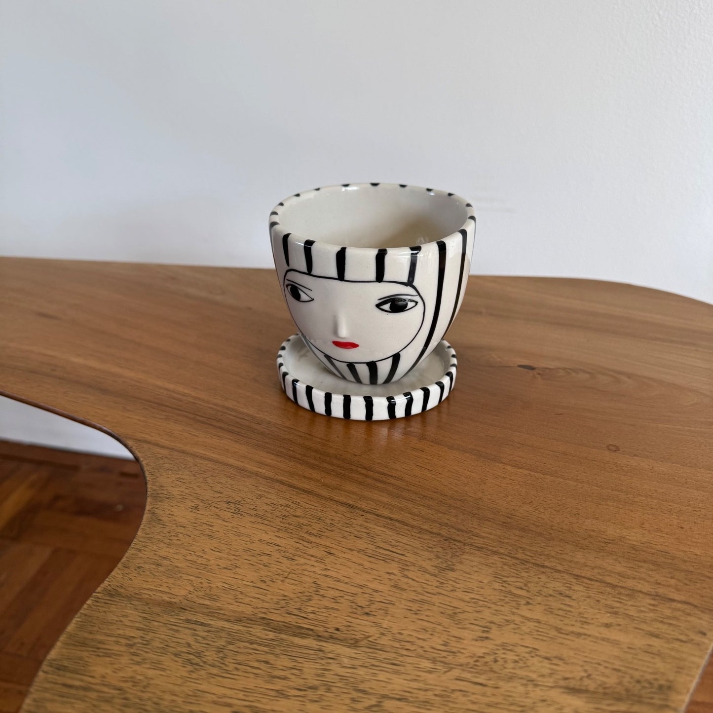Kinska – studio ceramic small female face planter and saucer