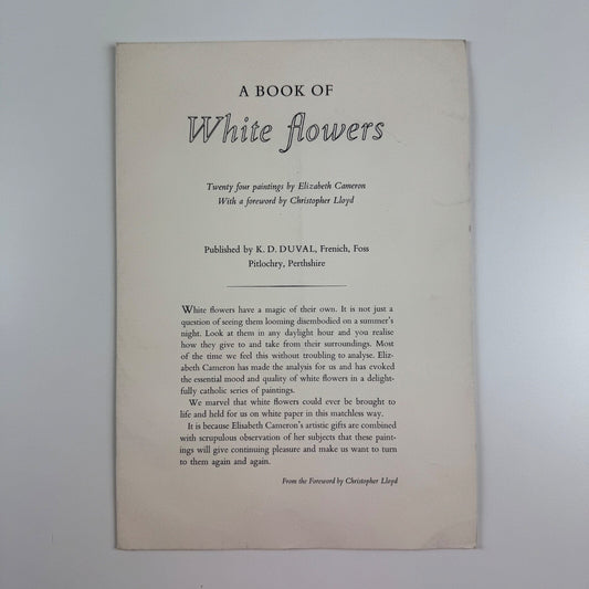 Prospectus for A Book of White Flowers by Elizabeth Cameron K.D. Duval 1980