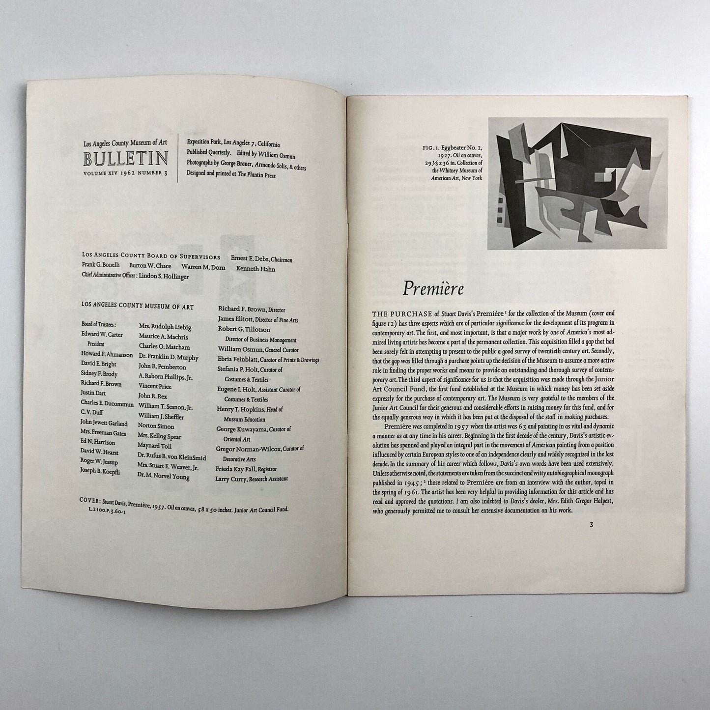Bulletin Los Angeles County Museum of Art, Volume XIV 1962 No 3. | Stuart Davis