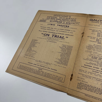 Programme Lyric Theatre, London ‘On Trial’ Elmer E. Reizenstein, 1915