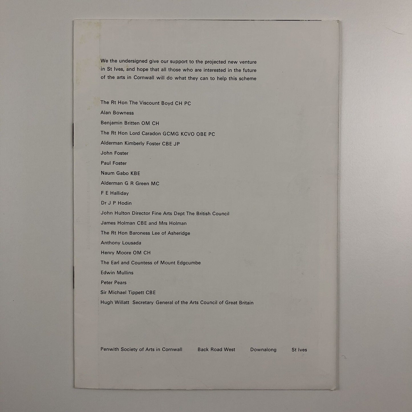 Penwith Society of Arts in Cornwall | Fundraising leaflet – presumed 1970s