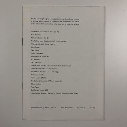 Penwith Society of Arts in Cornwall | Fundraising leaflet – presumed 1970s