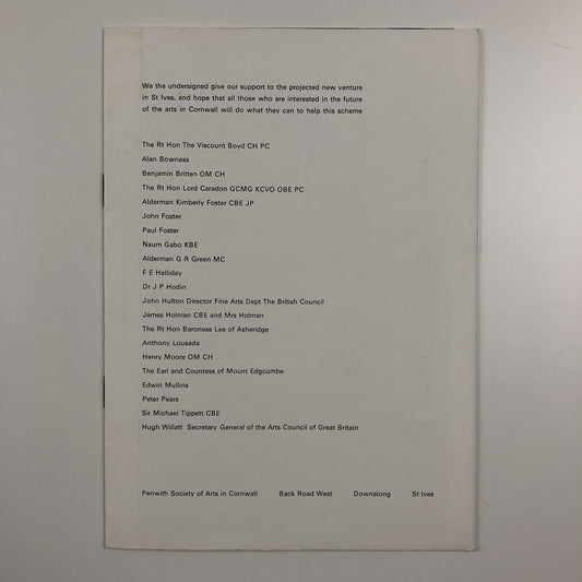 Penwith Society of Arts in Cornwall | Fundraising leaflet – presumed 1970s