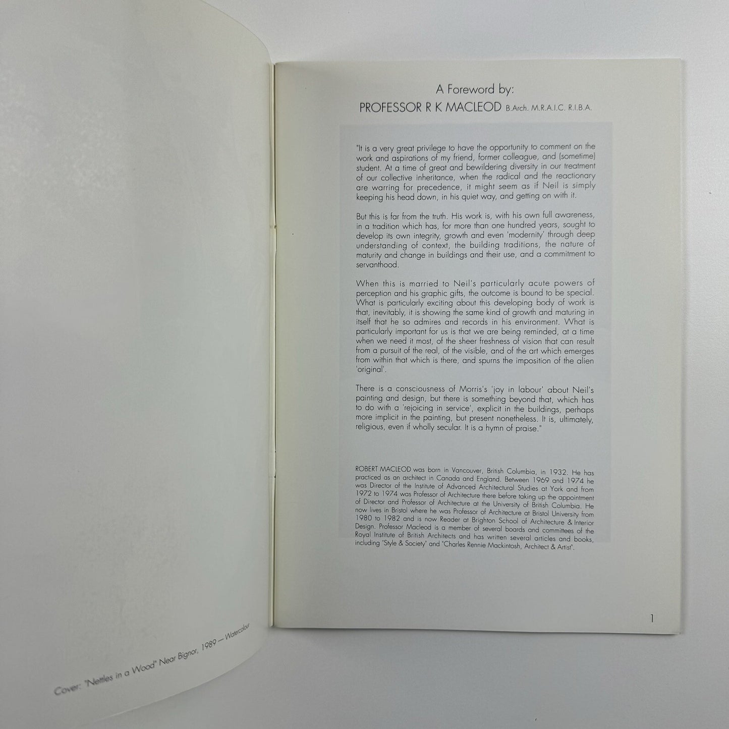 Neil Holland Architect and Painter | Foreword Prof. R.K. Macleod, 1991