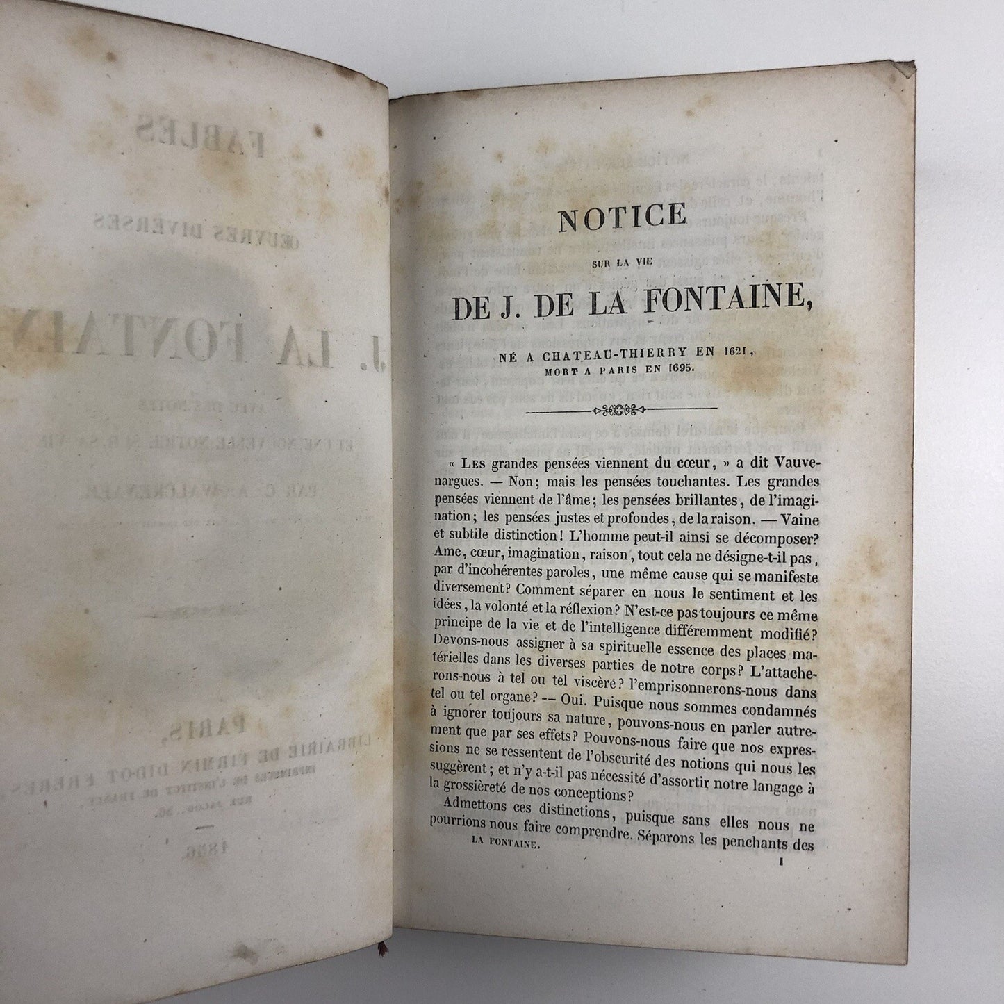 Fables et Oeuvres Diverses De J. La Fontaine: Avec Des Notes et Une Nouvelle Notice Sur Sa Vie par CA Walclemaer | Librairie De Firmin Didot Freres, 1856 | C.H. Schneider