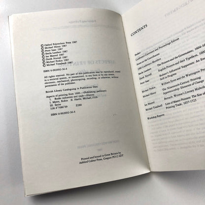 Aspects of Printing From 1600 | Robin Myers and Michael Harris | Publishing Pathways, 1987