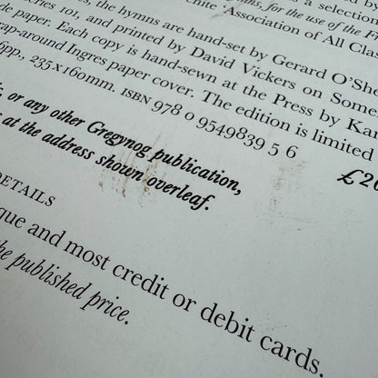 Leaflet for Social Hymns. A Selection in celebration of Robert Owen | Gwasg Gregynog