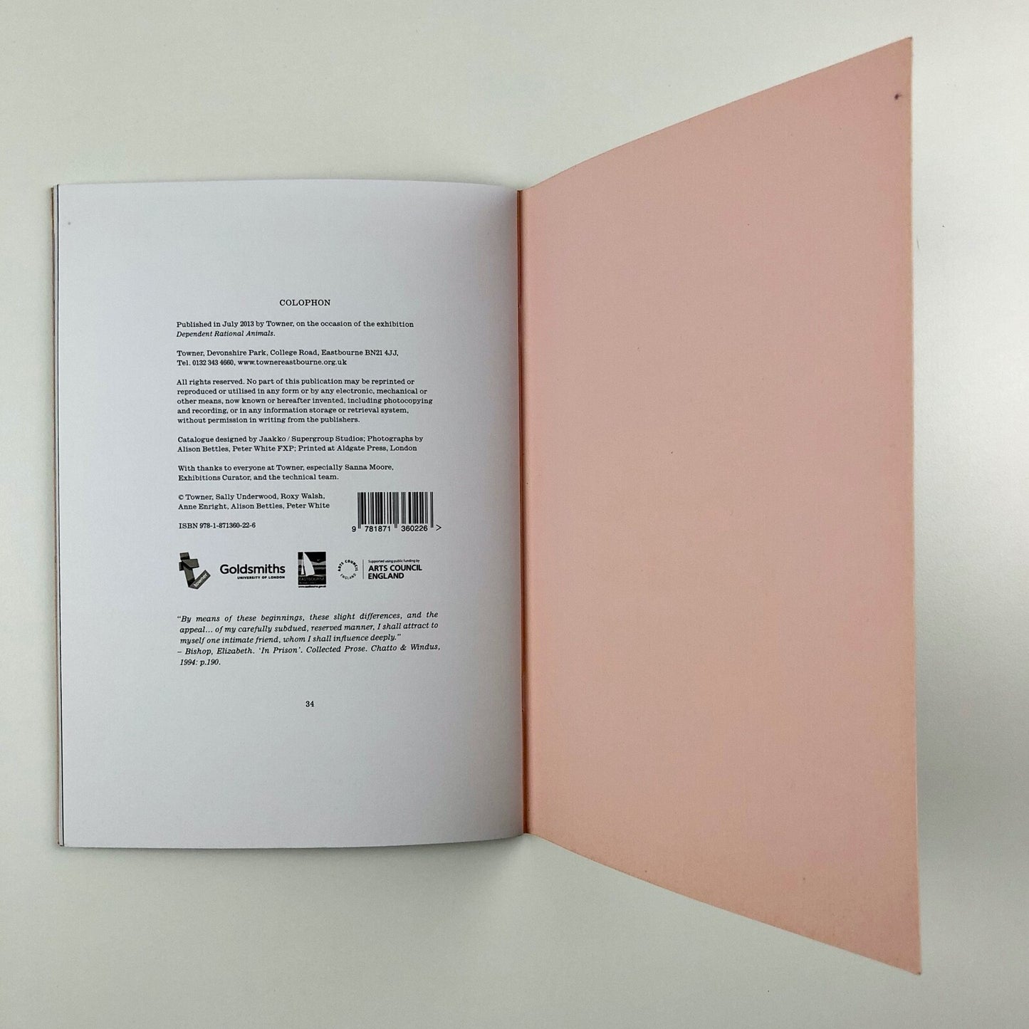 Dependent Rational Animals Roxy Walsh and Sally Underwood | Towner Gallery catalogue, 2013