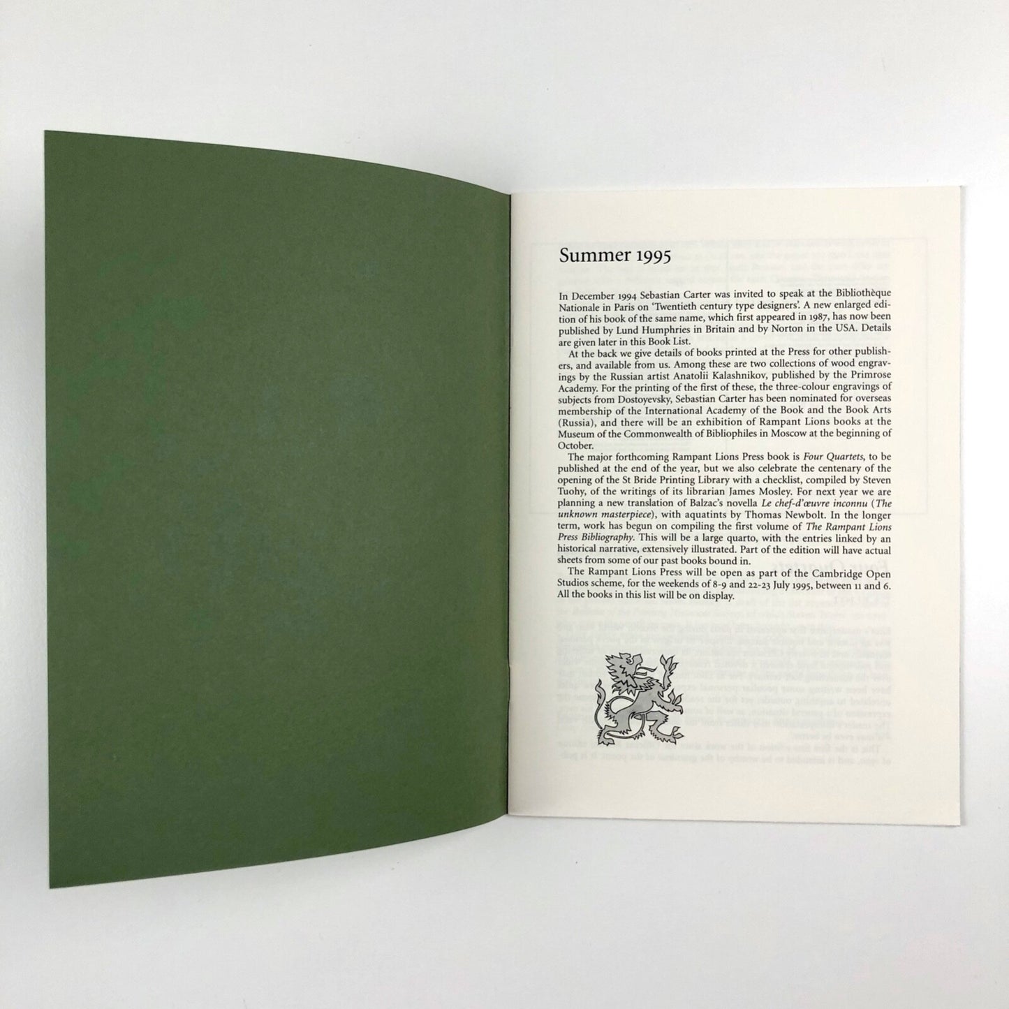 Rampant Lions Press Newsletter & Book List 1995