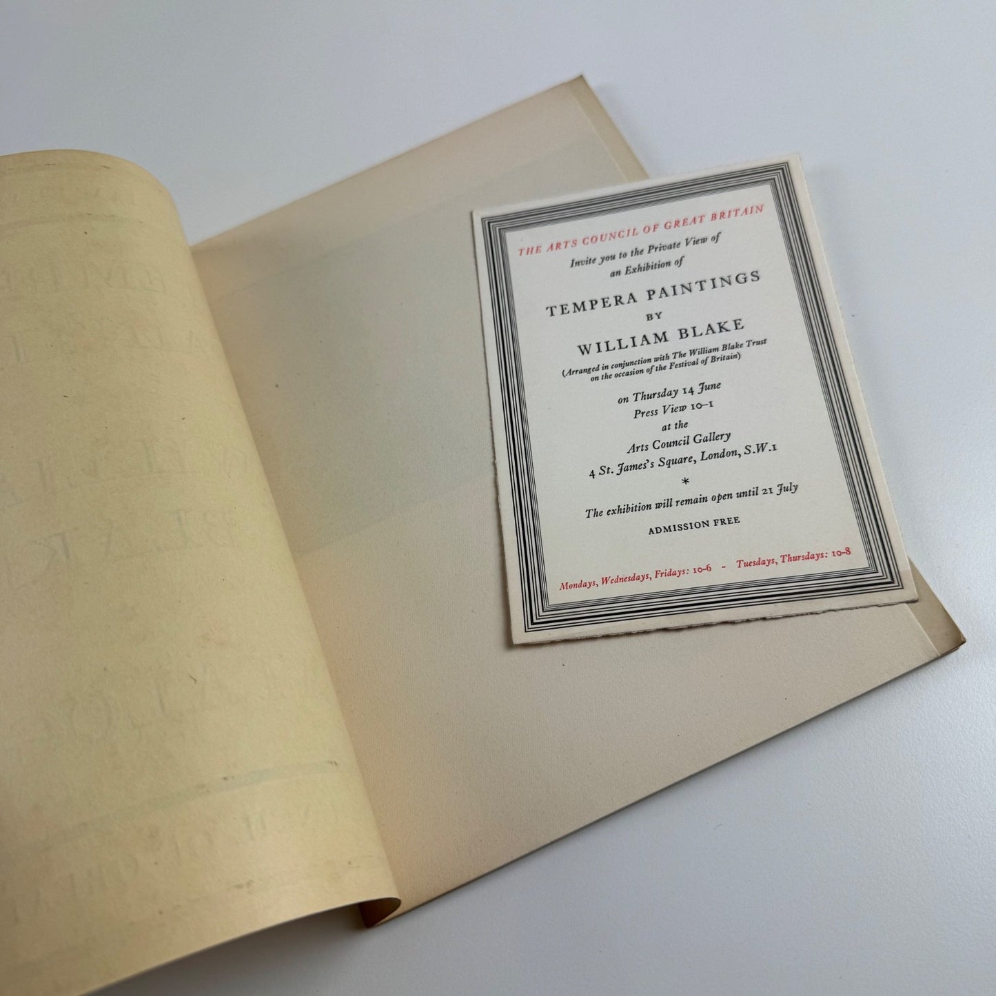 Tempera Paintings by William Blake | Festival of Britain and William Blake Trust Arts Council 1951 includes private view invite
