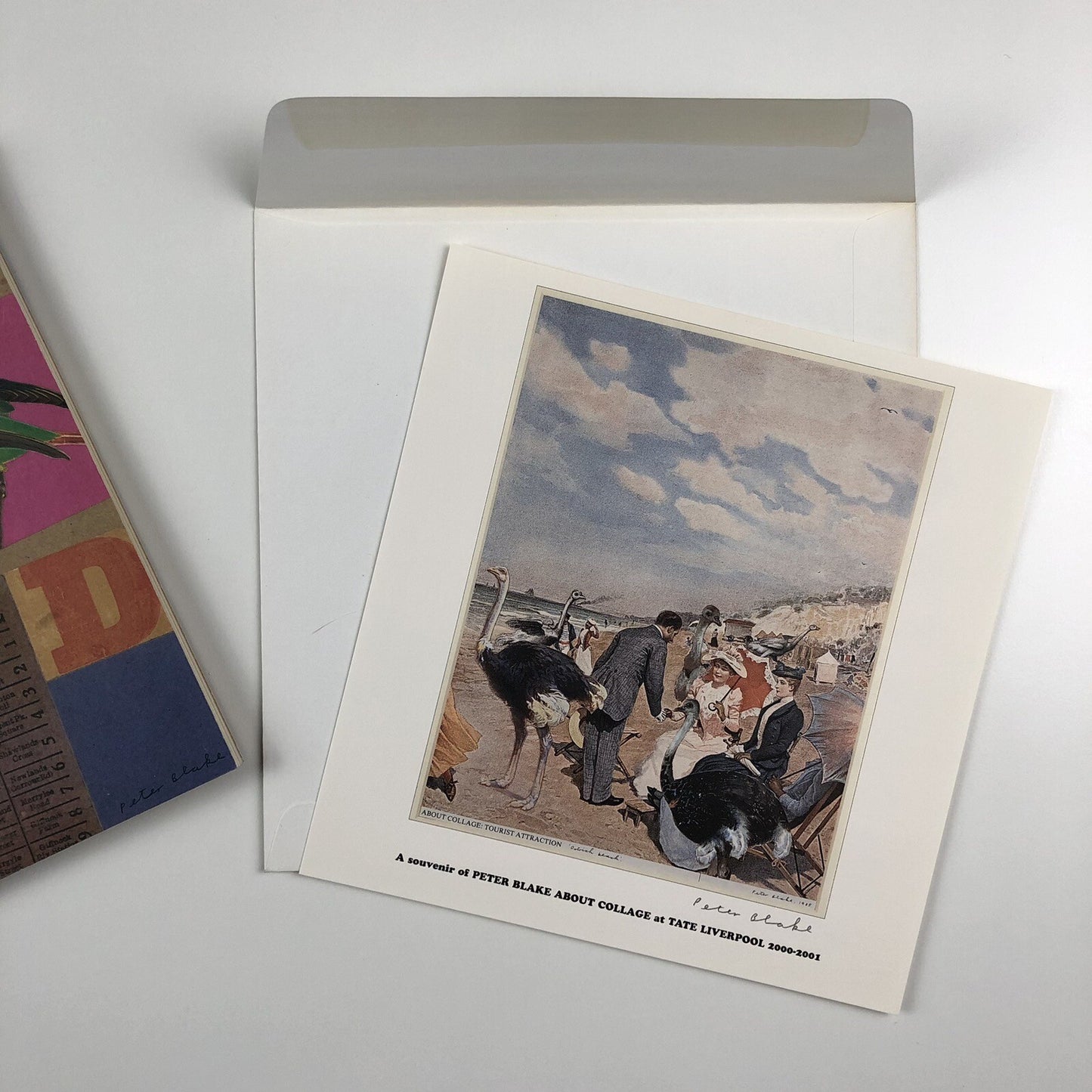 Peter Blake – About Collage | Tate Liverpool catalogue | Signed by Peter Blake | With 'Ostrich Beach' print 2000