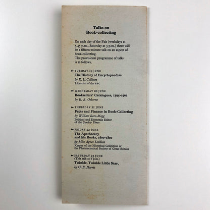 The Fifth Antiquarian Book Fair held at The National Book League 19-23 June 1962 | Handlist of Exhibitors