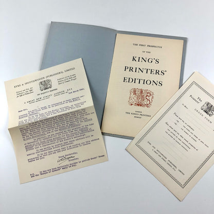 The first prospectus of The King’s Printers’ Editions 1930 Eyre & Spottiswoode