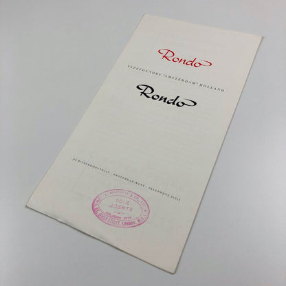 Type specimen – Rondo | Typefoundry Amsterdam | Design by Dick Dooyes, undated