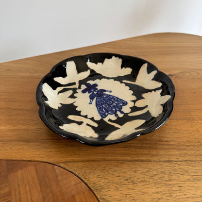 Francesca Kaye studio pottery small platter female figure folk art signed