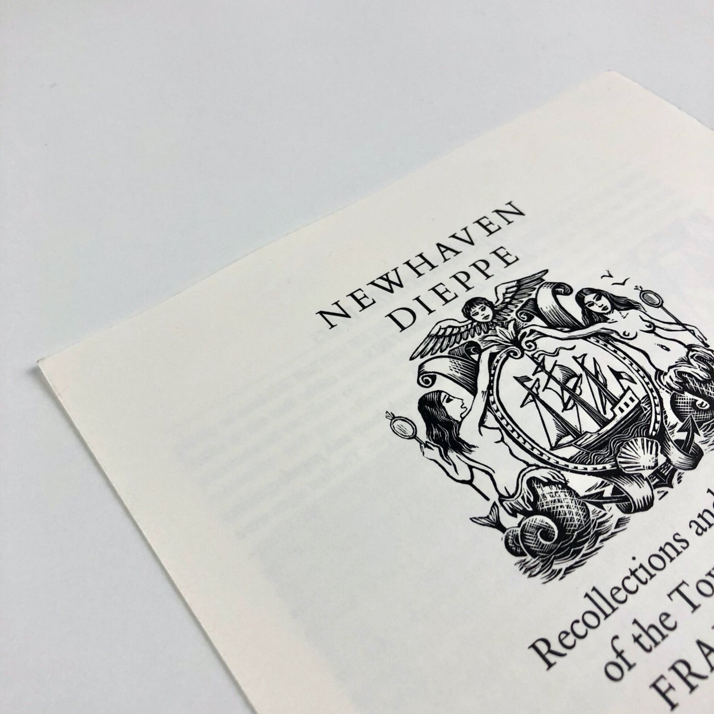 Prospectus for Newhaven Dieppe. Recollections and some History of the Town of Dieppe by Frank Martin with wood engravings by Frank Martin | The Previous Parrot Press c.1986