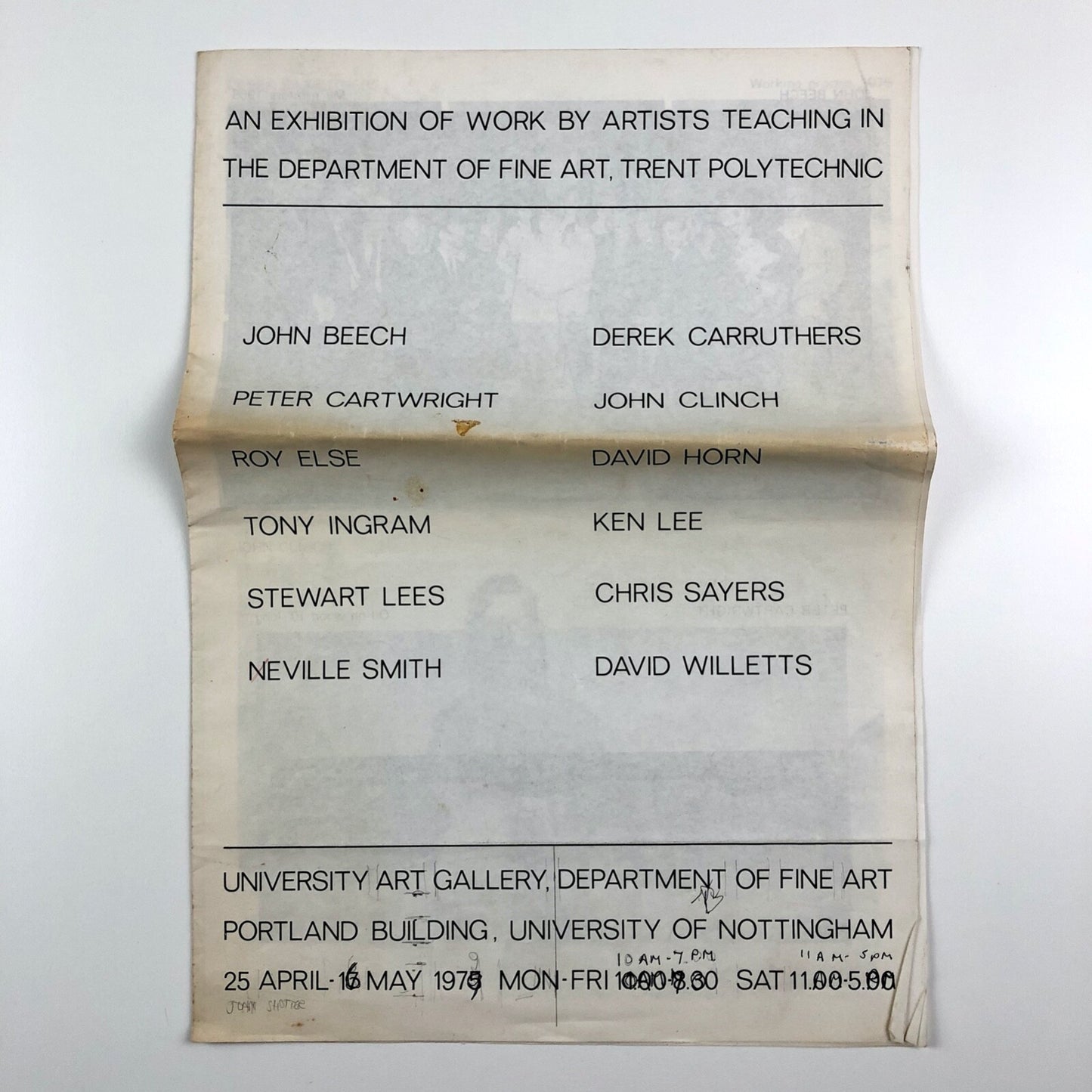 An Exhibition of Work by Artists... | Department of Fine Art, Trent Polytechnic exhibition leaflet, 1975