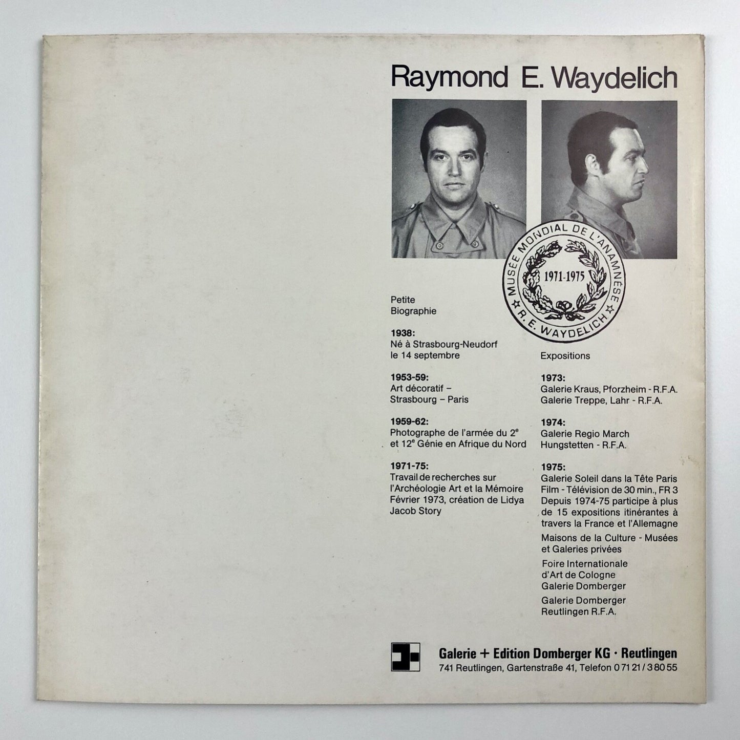 Raymond E. Waydelich. Lidya Jacob Story | Karl Erst Osthaus Museum Hagen, folded card, 1976