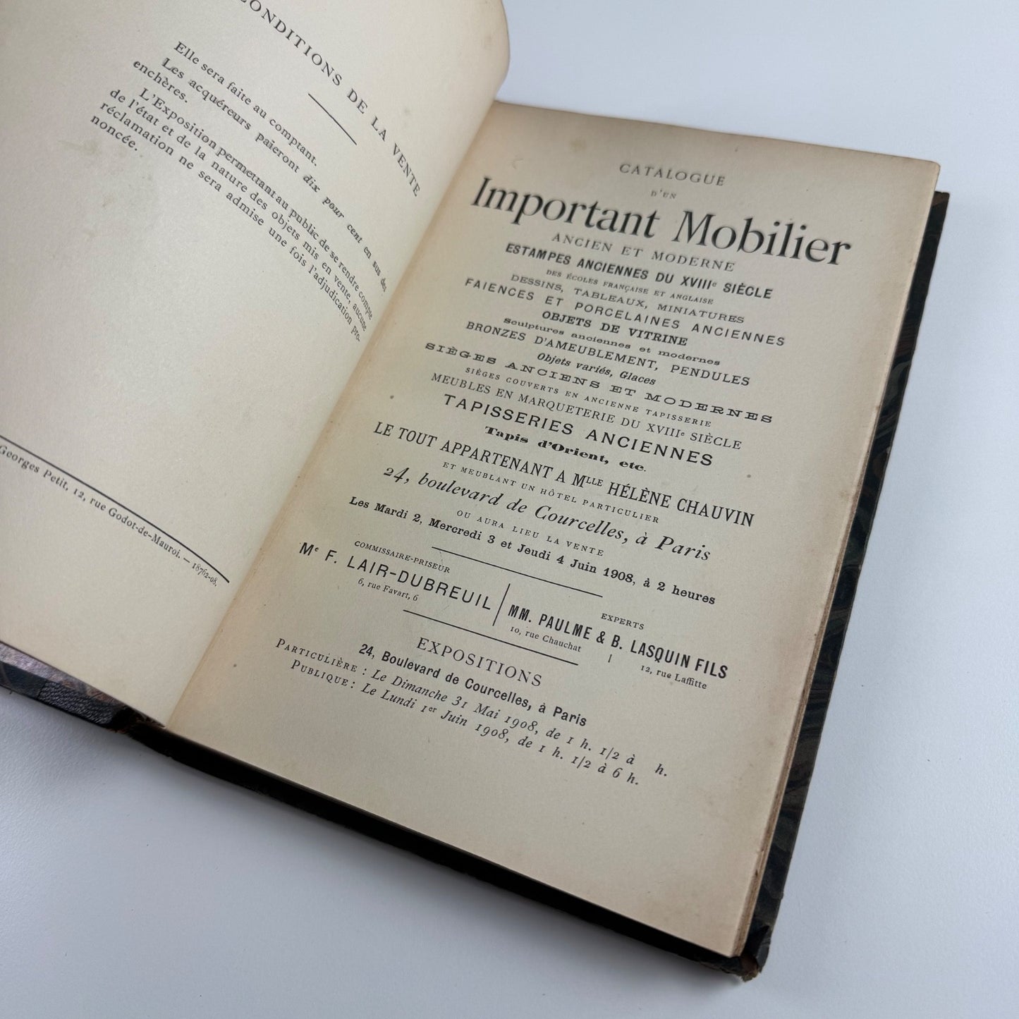Catalogue D'un Importante Mobilier Ancien et Moderne, Estampes Anciennes Du XVIIIe Siecle des Ecoles Francaise et Anglaise....Le Tout Appartenant a Mlle. Hélène Chauvin. Paris, 2 to 4 June 1908. Me. F. Lair-Dubreiul.  Bookplate for Henriette Sergy
