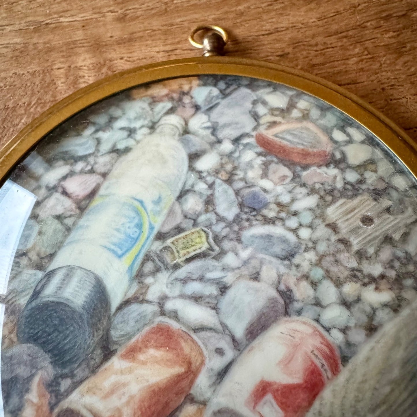 'On the beach' | Framed watercolour roundel on ivorine by Phoebe Sholto Douglas, 1986