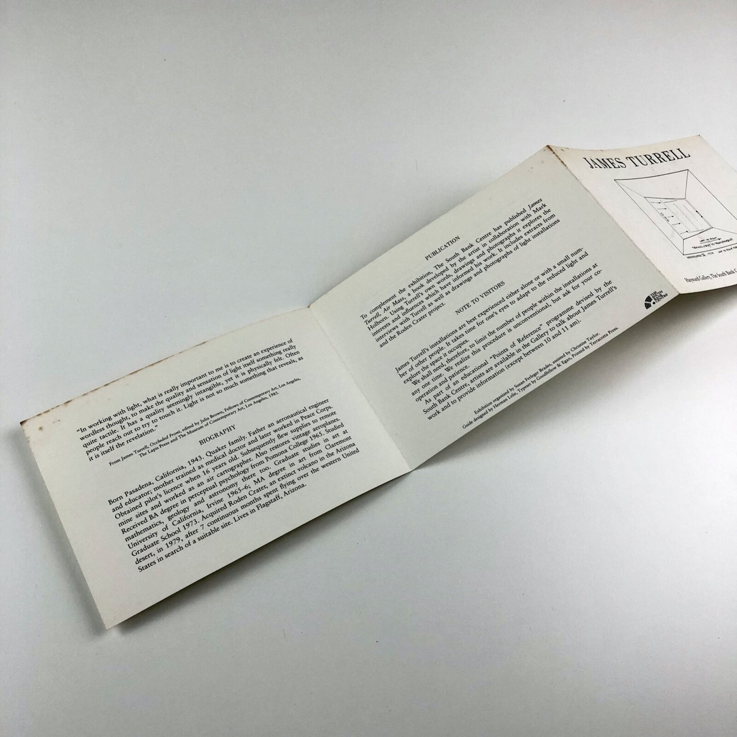 James Turrell | Hayward Gallery, London 1993 | Folded promotional card