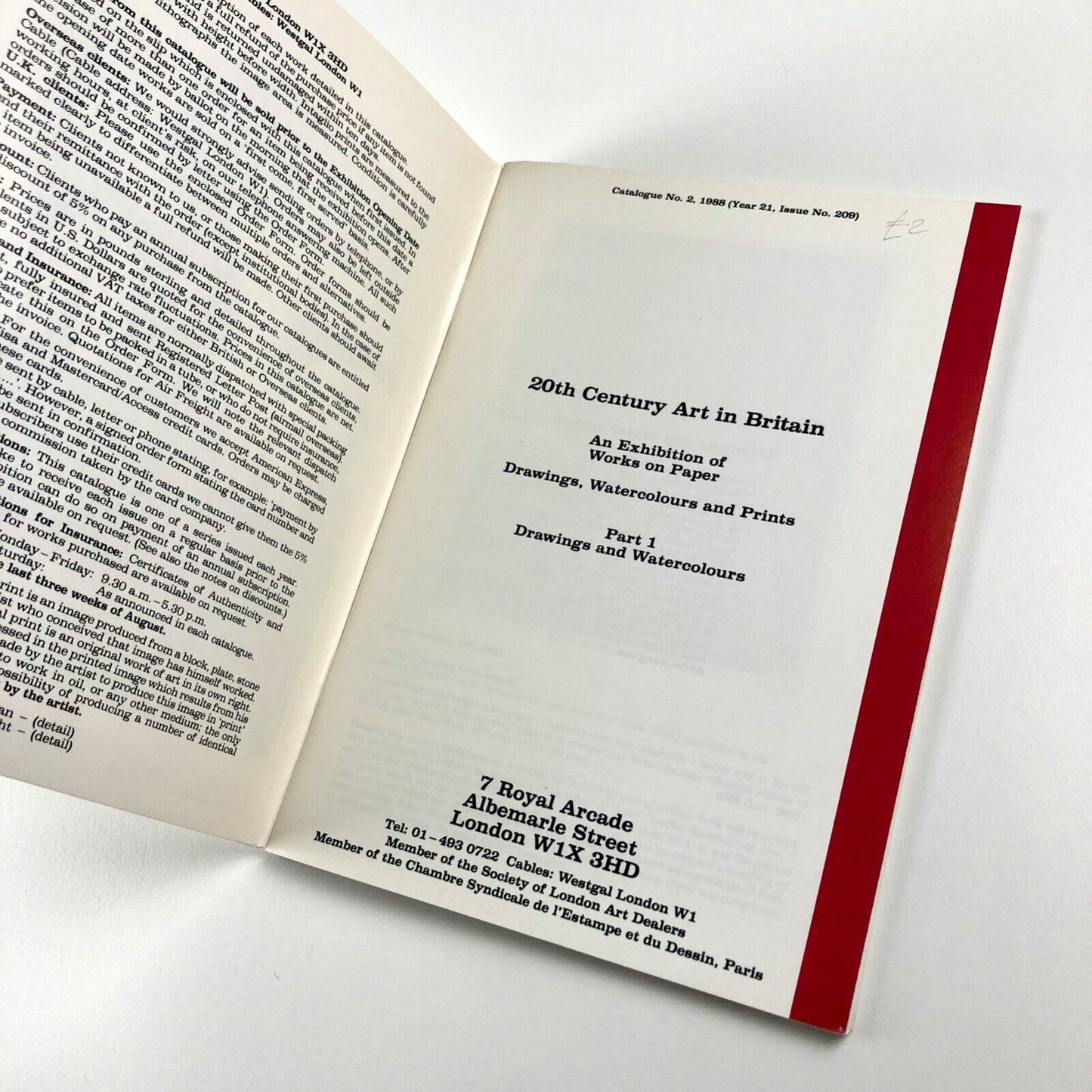 20th Century Art in Britain. Drawings Watercolours Prints | William Weston Gallery Ltd, London, 1988 | Catalogue no. 2 (Year 21, issue no. 209)