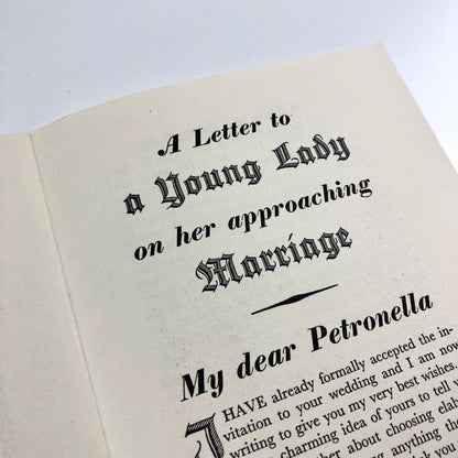 Prospectus A Letter for a Young Lady on Her Approaching Marriage by Ambrose Hoopington | Nonesuch Press, 1934