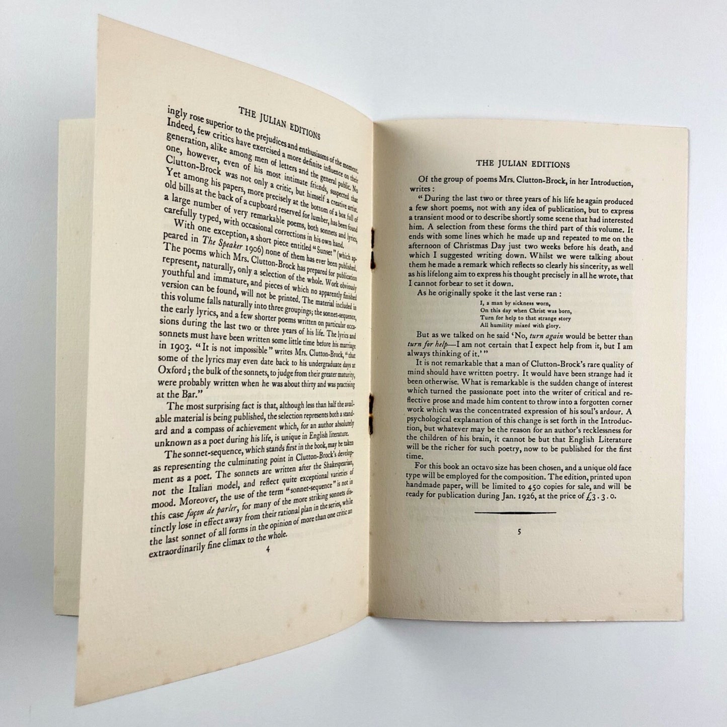 Prospectus of the Julian Editions. Ernest Benn Ltd, London 1925-1926