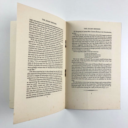 Prospectus of the Julian Editions. Ernest Benn Ltd, London 1925-1926