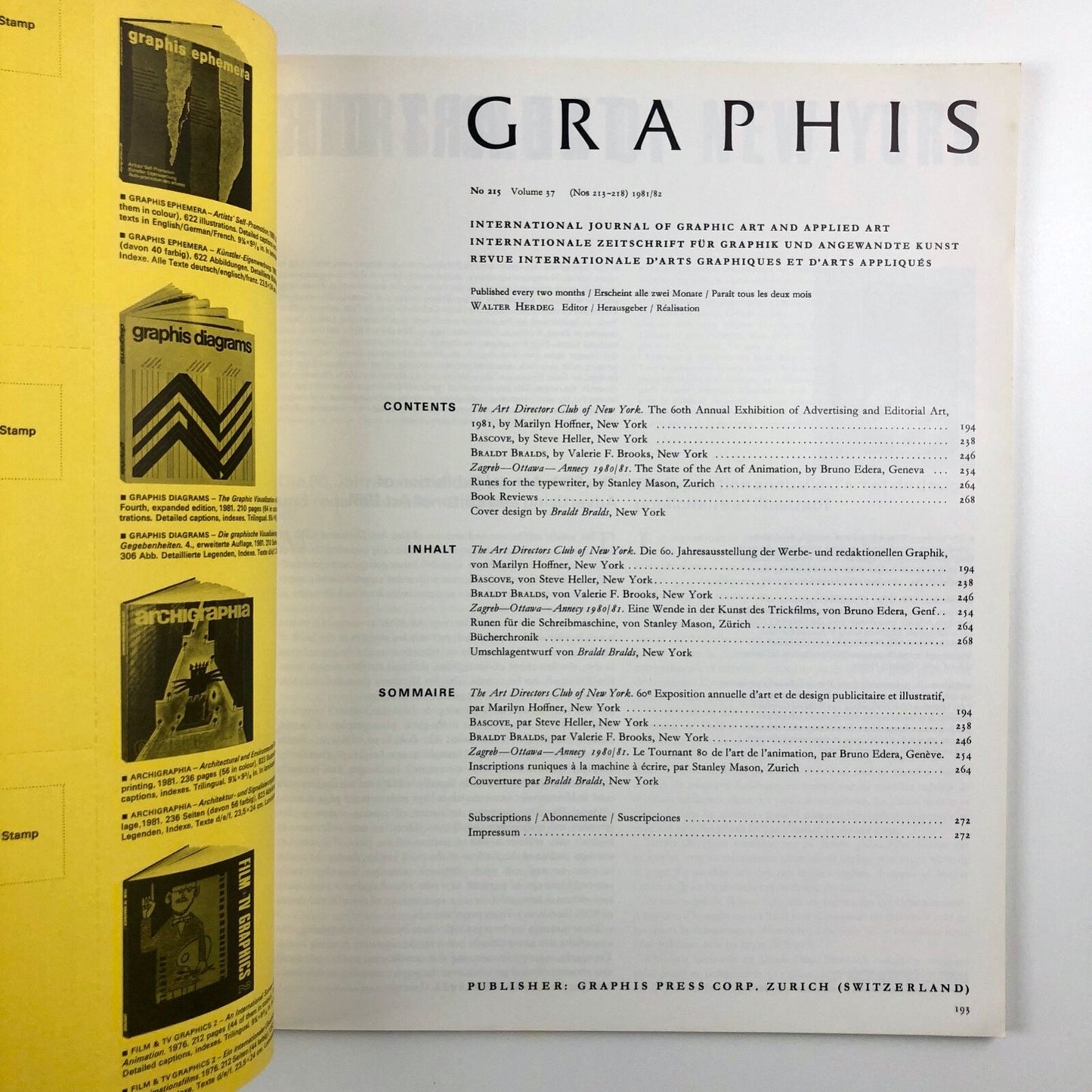 Graphis journal No 215 Vol 37 1981/82. Walter Herdeg | The Graphis Press