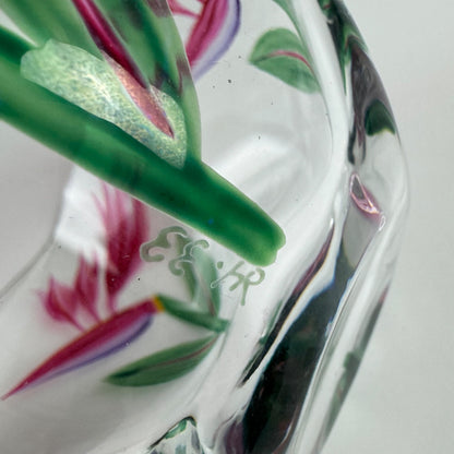 Glass bowl by Orrefors | Swedish, Birds of Paradise flower motif by Eva Englund, believed to be 1980s