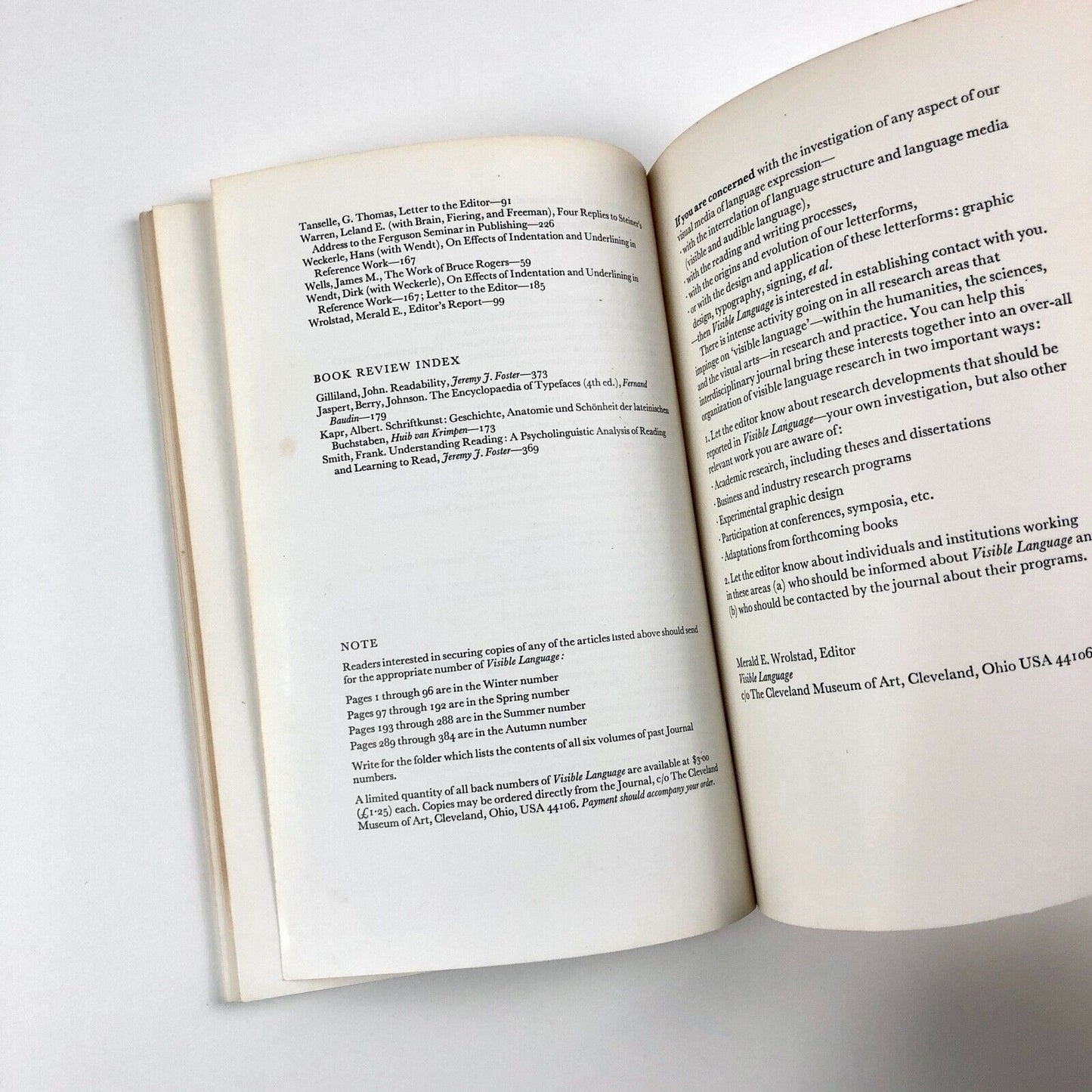 Visible Language. The Journal for Research on the Visual Media of Language Expression |  Volume VI, Number 4, Autumn 1972