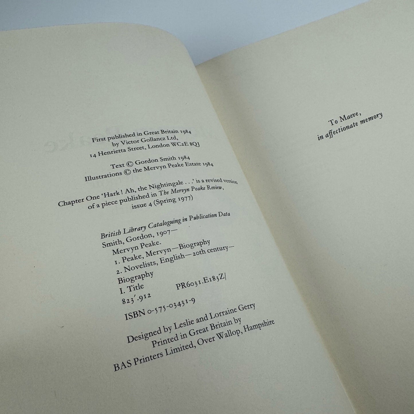 Mervyn Peake. A personal memoir by Gordon Smith | Victor Gollanz, 1984