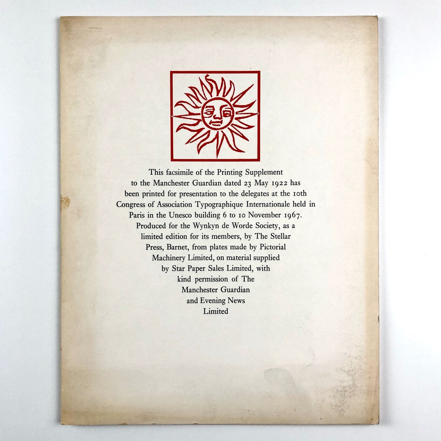 Printing Supplement – reproduction from 1922 Manchester Guardian, 1967 ATypI