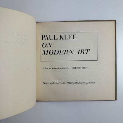Paul Klee on Modern Art intro Herbert Read | Faber & Faber, 1948