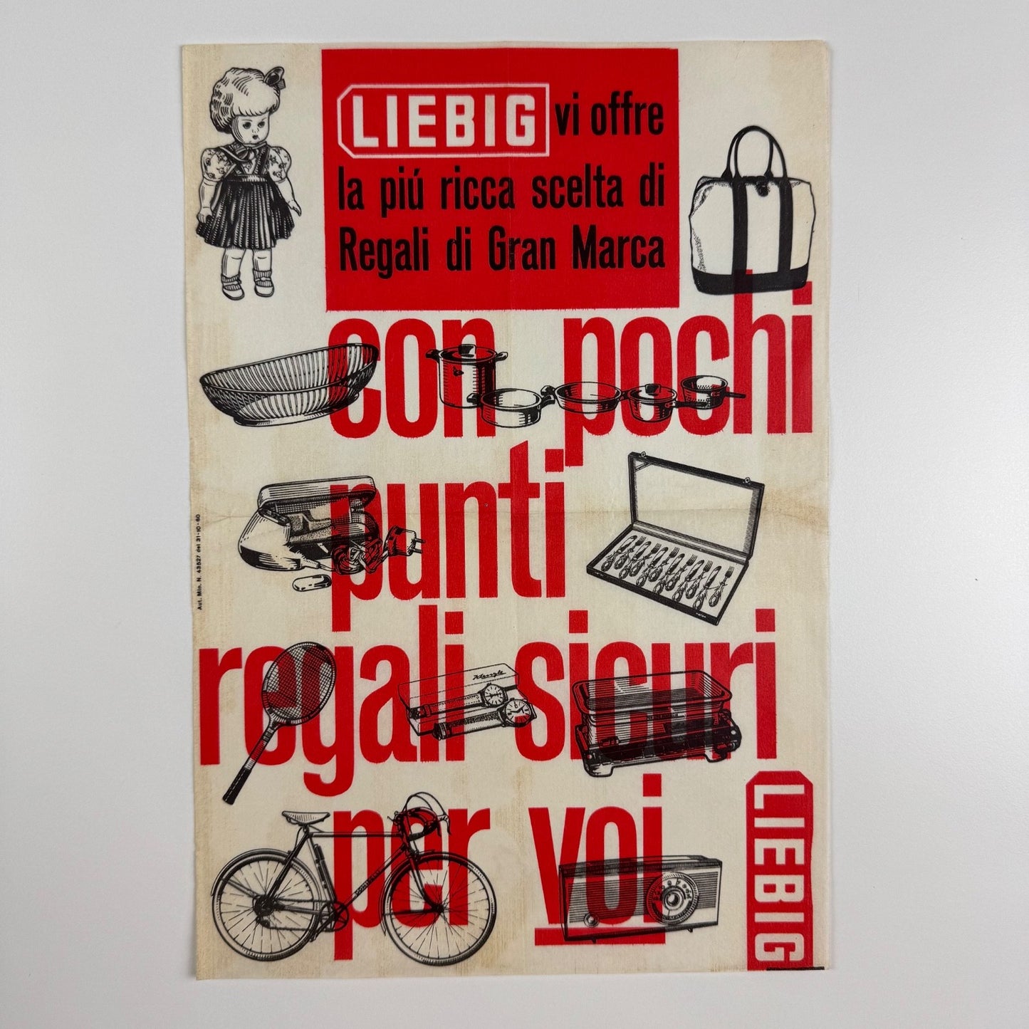 Liebig small paper advert Con pochi punti regale sicur per voi 1960