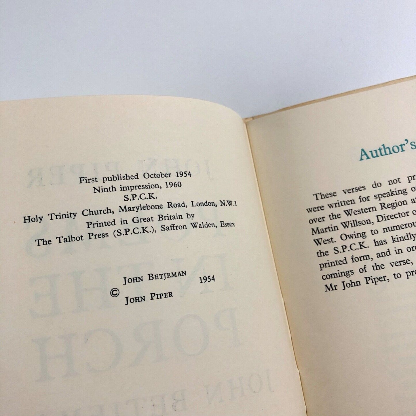 Poems on the Porch | John Betjeman & John Piper | S. P. C. K, 1960